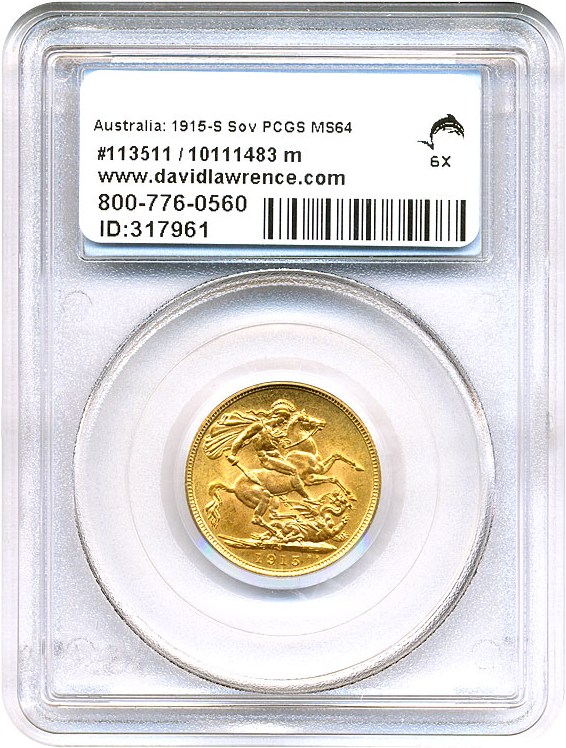 image for: Australia: 1915-S Sov PCGS MS64