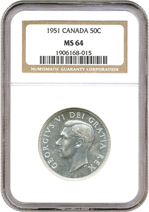 image for: Canada: 1951 50C NGC MS64