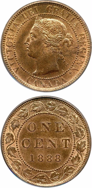 image for: Canada: 1888 1c PCGS MS64 RB