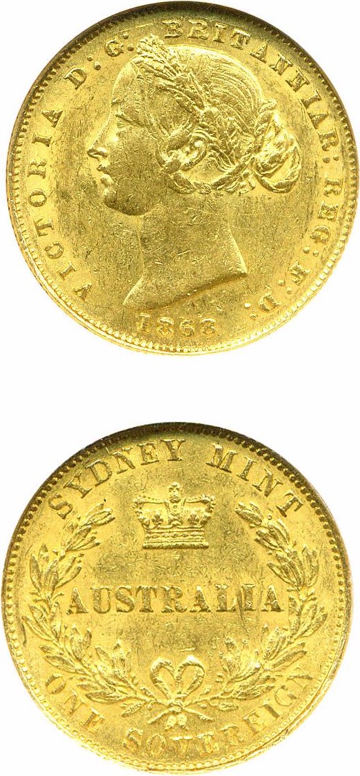 image for: Australia: 1868 Sov NGC AU58 (Sydney Mint)