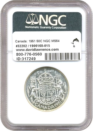 image for: Canada: 1951 50C NGC MS64