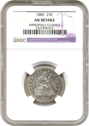 image for: 1885 25c NGC AU Details (Improperly Cleaned)