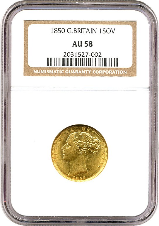 image for: Great Britain: 1850 Sov NGC AU58