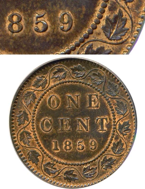 image for: Canada: 1859 1c PCGS MS64 BN (Ty.2, Double Punched 9)