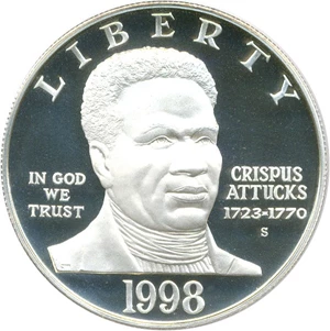 image for: 1998-S $1 PCGS Proof 69 DCameo (Black Patriots/Crispus Attucks)