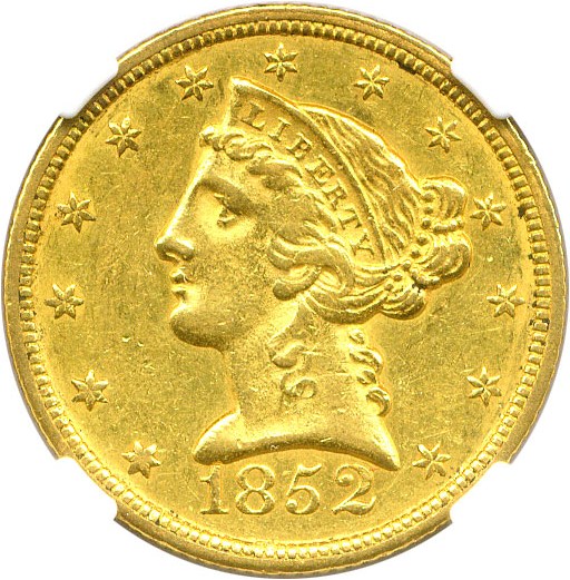 image for: 1852-C $5 NGC/CAC AU58