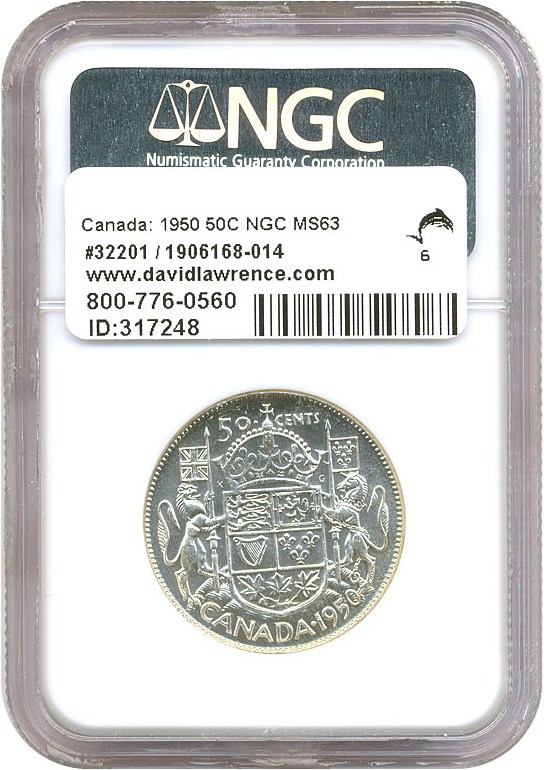 image for: Canada: 1950 50C NGC MS63