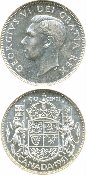 image for: Canada: 1951 50C NGC MS64