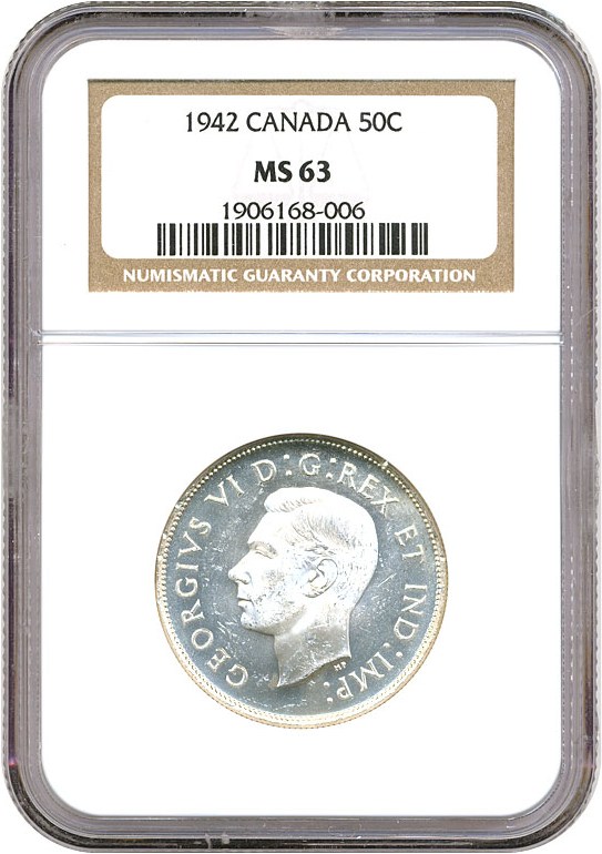 image for: Canada: 1942 50C NGC MS63