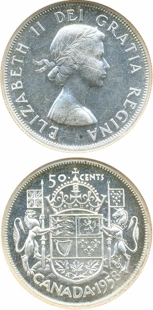image for: Canada: 1958 50C NGC PL64