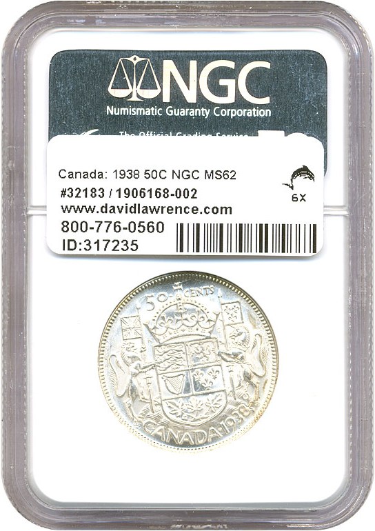 image for: Canada: 1938 50C NGC MS62