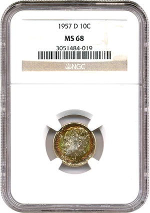 image for: 1957-D 10c NGC MS68 * Color *