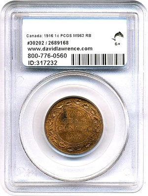 image for: Canada: 1916 1c PCGS MS63 RB