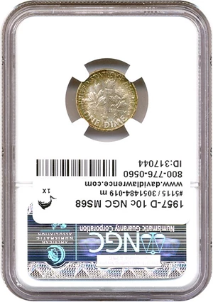 image for: 1957-D 10c NGC MS68 * Color *