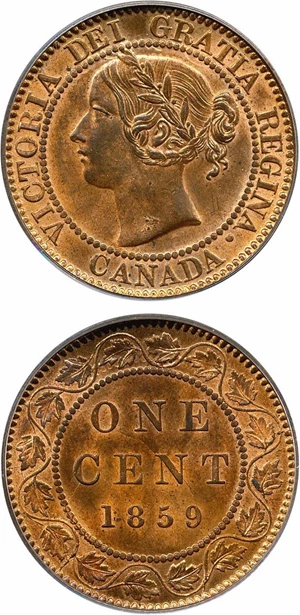 image for: Canada: 1859 1c PCGS MS63 RB (Bronze, Narrow 9)