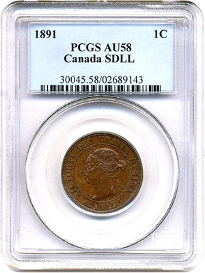 image for: Canada: 1891 1c PCGS AU58 (Sm.Dt, Lg.Ltr)