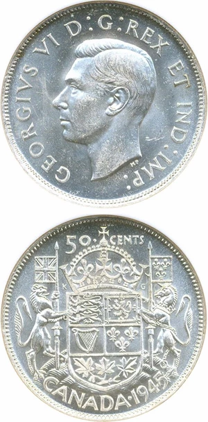 image for: Canada: 1945 50C NGC MS63