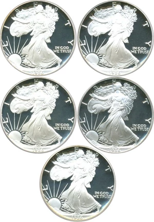 image for: 5-Coin Lot: 1986-S $1 PCGS Proof 69 DCameo (Silver Eagle)