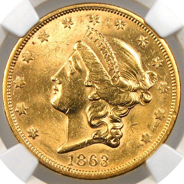 image for: 1863-S $20 NGC MS60