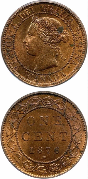 image for: Canada: 1876-H 1c PCGS MS63 RB