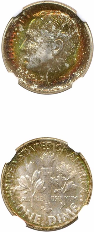 image for: 1957-D 10c NGC MS68 * Color *