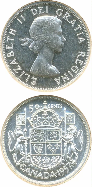 image for: Canada: 1957 50C NGC PL65