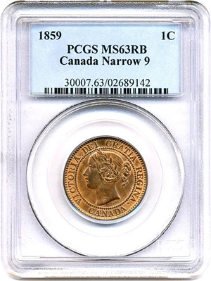 image for: Canada: 1859 1c PCGS MS63 RB (Bronze, Narrow 9)