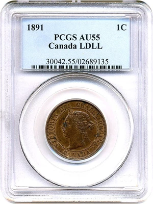 image for: Canada: 1891 1c PCGS AU55 (Lg.Dt, Lg.Ltr)