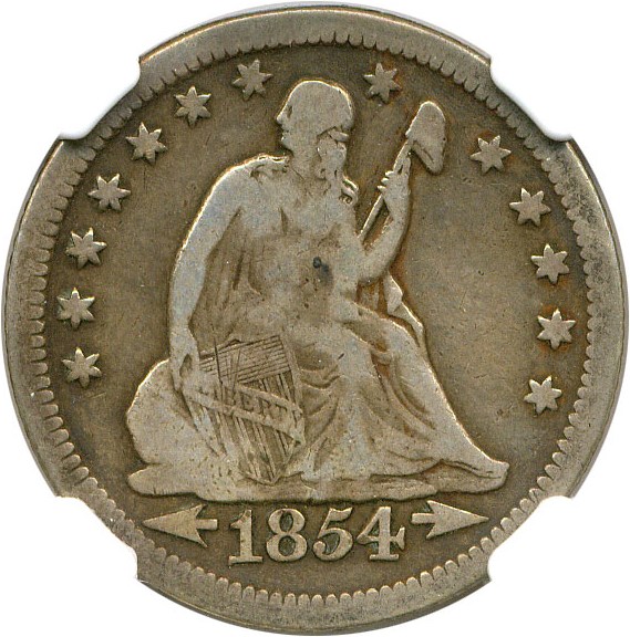 image for: 1854-O 25c NGC Fine Details (Arrows, Huge O, Reverse Damage)