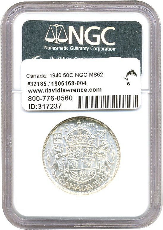 image for: Canada: 1940 50C NGC MS62