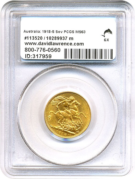 image for: Australia: 1918-S Sov PCGS MS63