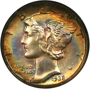 image for: 1938-S 10c NGC/CAC MS66 * Color *
