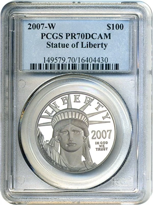 image for: 2007-W $100 PCGS Proof 70 DCameo (Platinum Eagle)