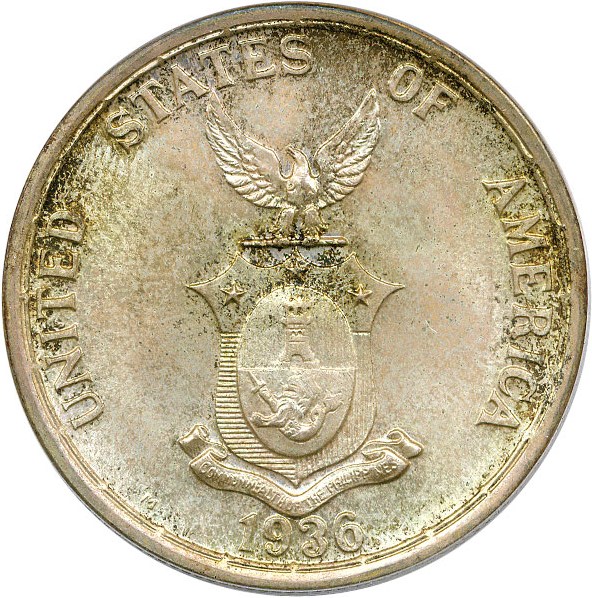 image for: U.S. Philippines: 1936-M Peso PCGS MS65 (Roosevelt & Quezon)