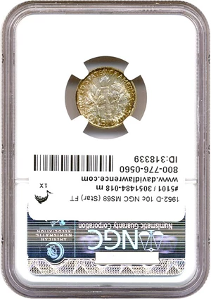image for: 1952-D 10c NGC MS68 FT * Color/Star *