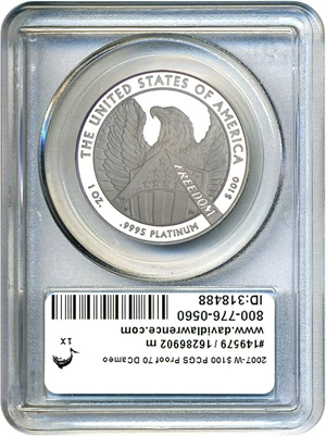 image for: 2007-W $100 PCGS Proof 70 DCameo (Platinum Eagle)