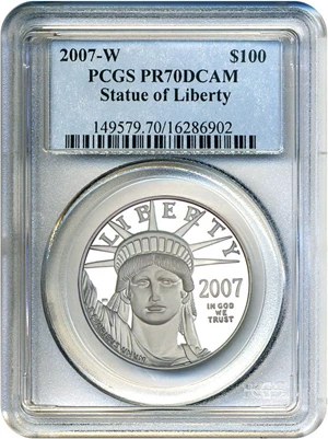 image for: 2007-W $100 PCGS Proof 70 DCameo (Platinum Eagle)