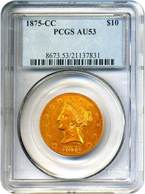 image for: 1875-CC $10 PCGS AU53