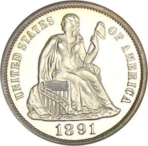 image for: 1891 10c NGC/CAC Proof 65 Cameo