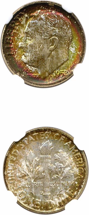 image for: 1952-D 10c NGC MS68 FT * Color/Star *