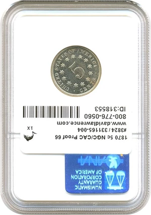 image for: 1870 5c NGC/CAC Proof 66