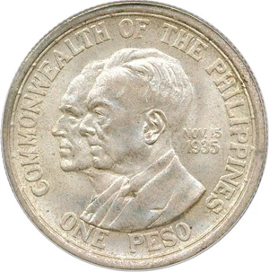 image for: U.S. Philippines: 1936-M Peso PCGS MS65 (Murphy & Quezon)