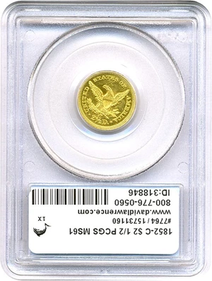 image for: 1852-C $2 1/2 PCGS MS61