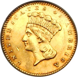 image for: 1861 G$1 PCGS MS62