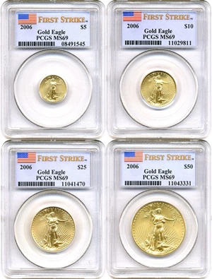 image for: 2006 Gold Eagle Set PCGS MS69 (4 coins: $5, $10, $25, $50; First Strike Holders)