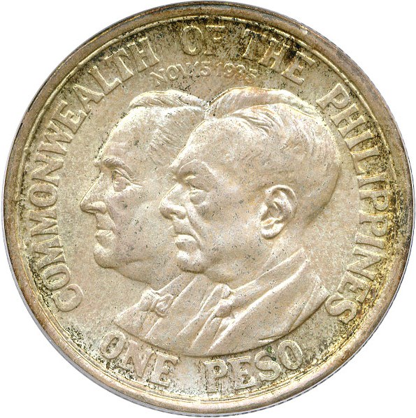 image for: U.S. Philippines: 1936-M Peso PCGS MS65 (Roosevelt & Quezon)