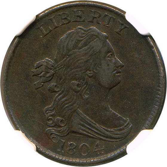 image for: 1804 1/2c NGC AU53 (Crosslet 4, Stems, C-9)