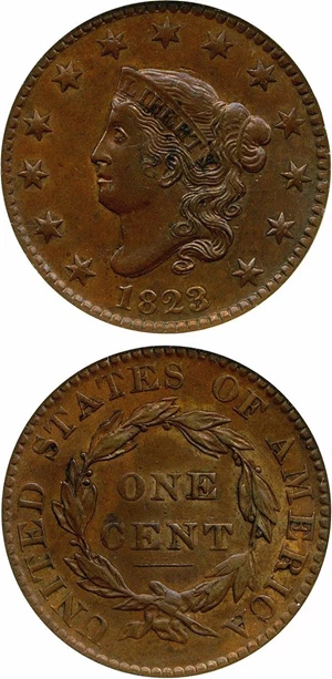 image for: 1823/2 1c NGC/CAC AU58