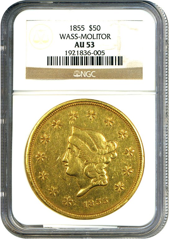 image for: Wass Molitor Co $50 NGC AU53 (1855)