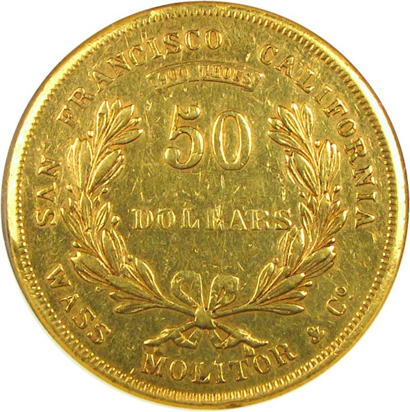 image for: Wass Molitor Co $50 NGC AU53 (1855)
